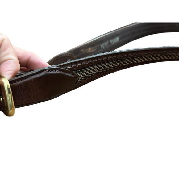 Brighton Brown Leather Nylon Inlay Braided Classic Gold Buckle Belt Size 42 - Picture 6 of 8
